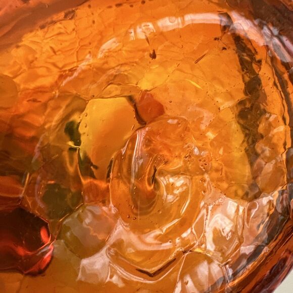 Vintage BLENKO Crackle Hand Blown Art Glass Tangerine/ Amberina Pitcher w Handle - Picture 9 of 9